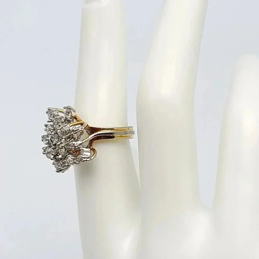 Designer EDCO Gold Plated Over Sterling 925 Modernist CZ Cluster Ring Size 6.75
